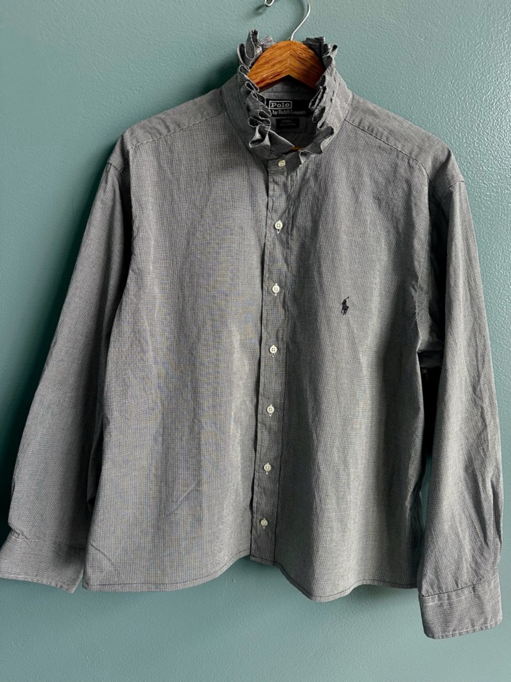 Ralph Lauren Ruffle Collar Reworked Button Down XXL| One-of-a-Kind American Flag - Picture 2 of 9